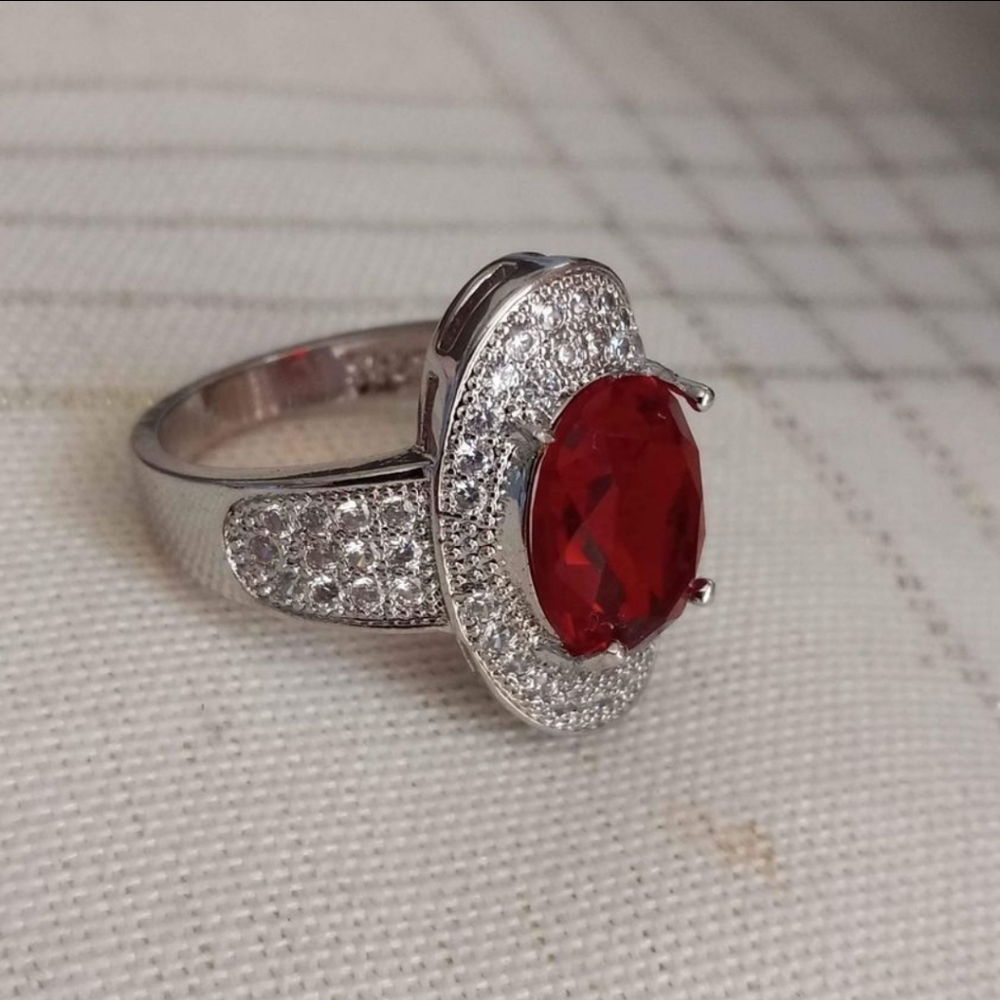 New 925 Silver Oval Cut Ruby Diamond Ring for Women - Picture 9 of 10
